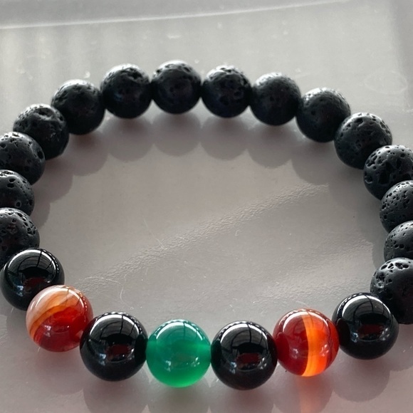 STRETCH Bracelet with Agate and Lava  Stones - Picture 1 of 9
